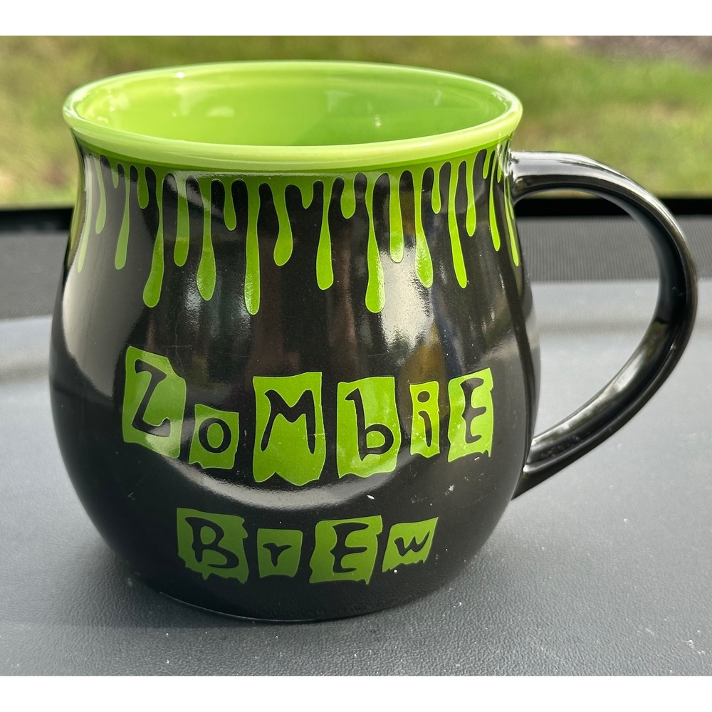 Zombie Brew Halloween Coffee Mug Black Green Slime Drip Ceramic Cauldron Cup